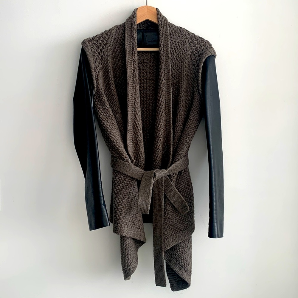 LINE the Label Leather Sleeve Cardigan